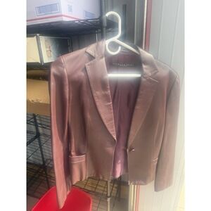 Richard Tyler Collection Burgundy Leather Blazer Jacket Womens 42 Italy